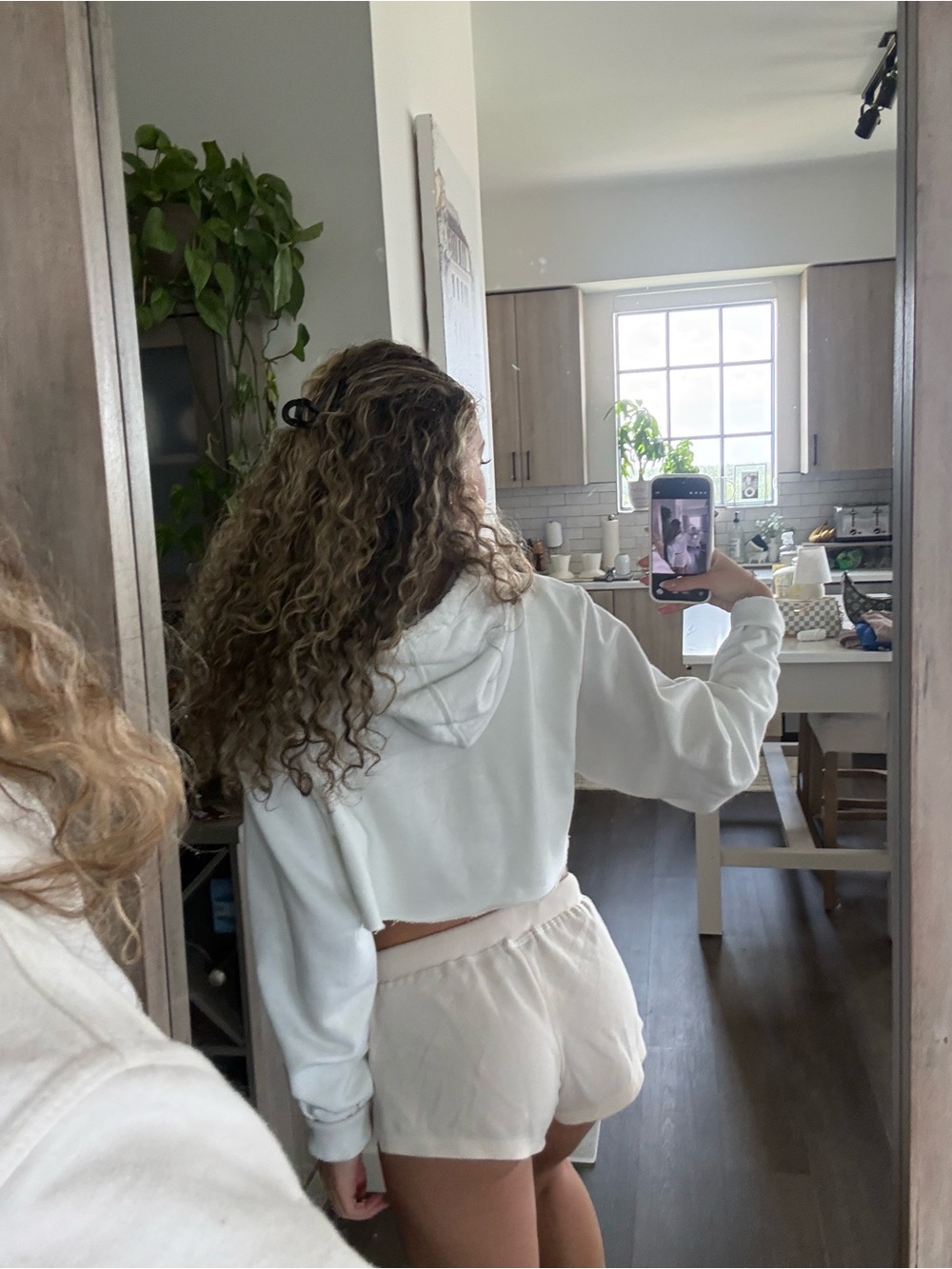 Champion White Cropped Hoodie with Gray Lined Hood - Picture 2 of 4